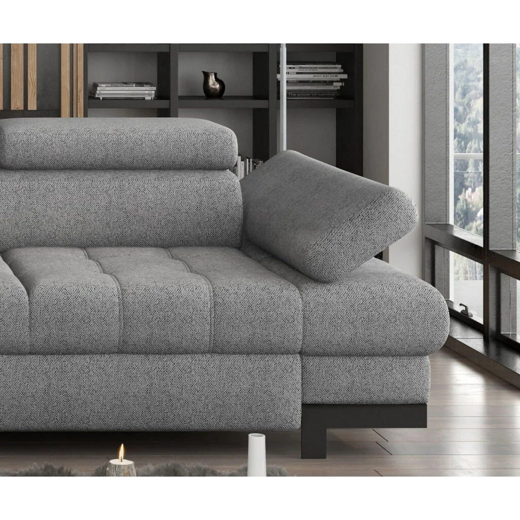 Coltar extensibil SELVA L, sezlong dreapta, stofa clasica gri - Austin 19, cu lada depozitare, 263x223x95 cm