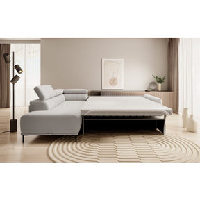 Coltar extensibil GANDI 140, personalizabil material gama Premium, cu lada depozitare si tetiere reglabile, 281x204x99 cm