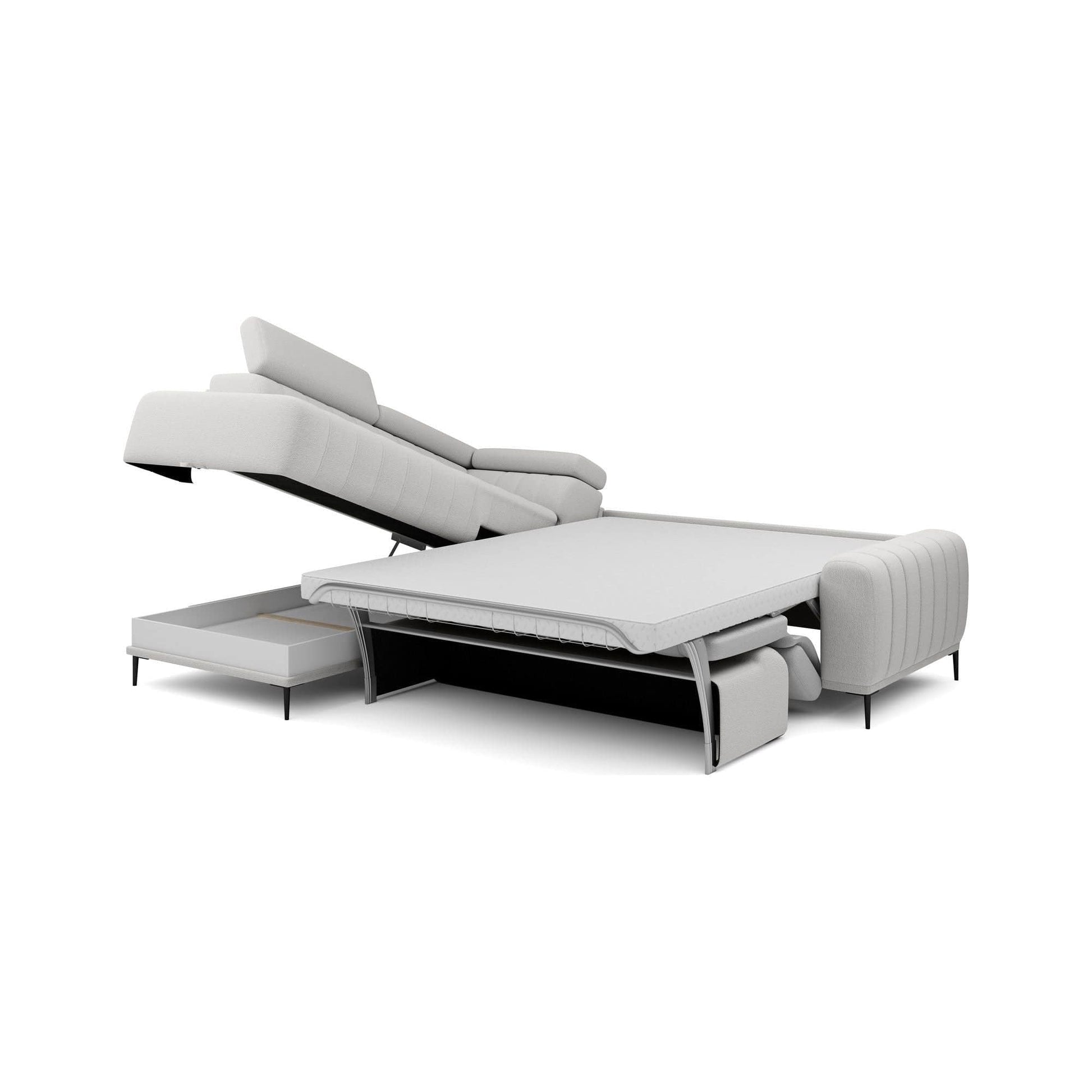 Coltar extensibil GANDI 160, sezlong stanga, stofa catifelata gri antracit - Salvador 15, Gama Premium, cu lada depozitare si tetiere reglabile, 301x204x99 cm