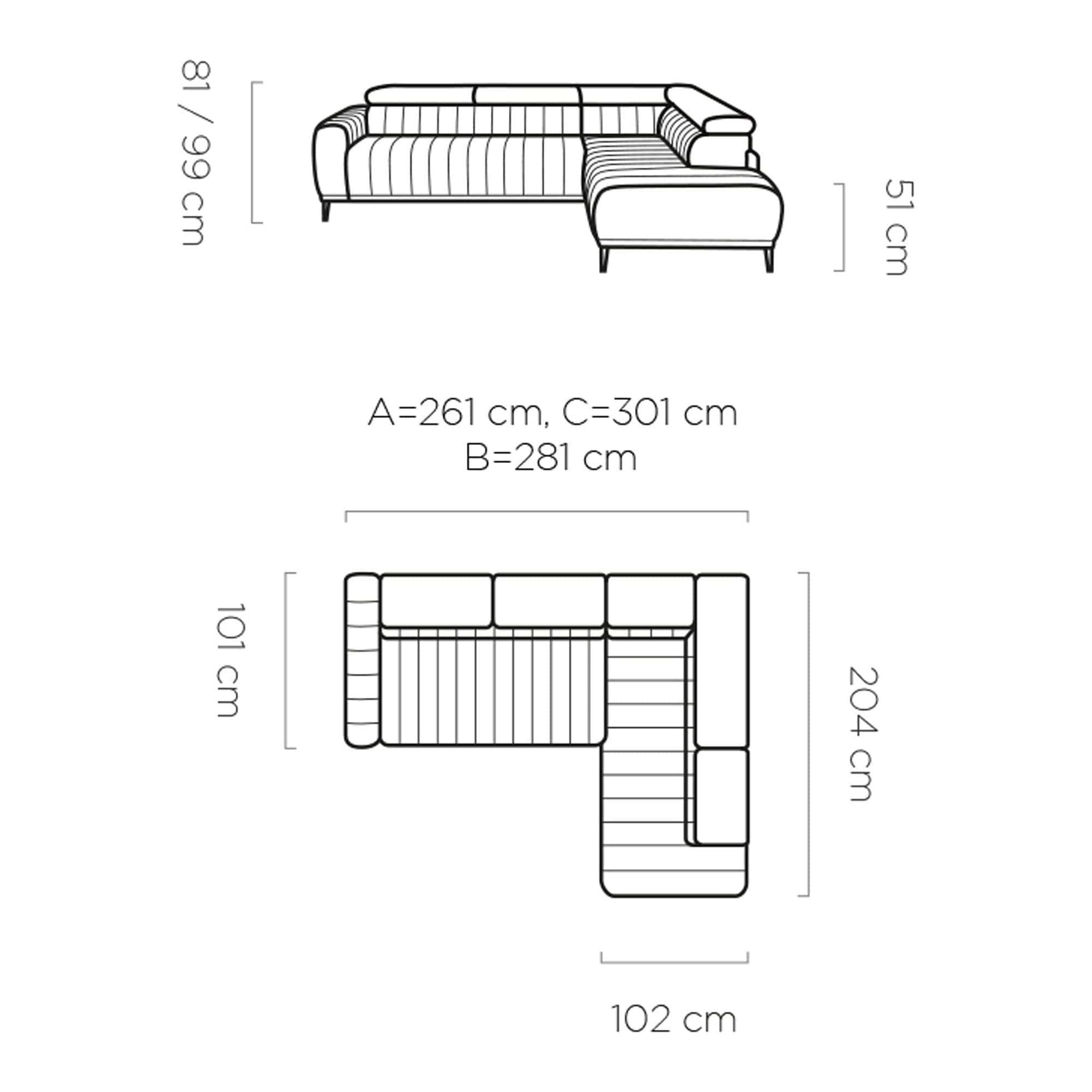 Coltar extensibil GANDI 160, sezlong stanga, stofa catifelata gri antracit - Salvador 15, Gama Premium, cu lada depozitare si tetiere reglabile, 301x204x99 cm