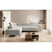 Coltar extensibil GANDI 160, sezlong stanga, stofa catifelata gri antracit - Salvador 15, Gama Premium, cu lada depozitare si tetiere reglabile, 301x204x99 cm