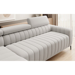Coltar extensibil GANDI 160, sezlong stanga, stofa catifelata gri antracit - Salvador 15, Gama Premium, cu lada depozitare si tetiere reglabile, 301x204x99 cm