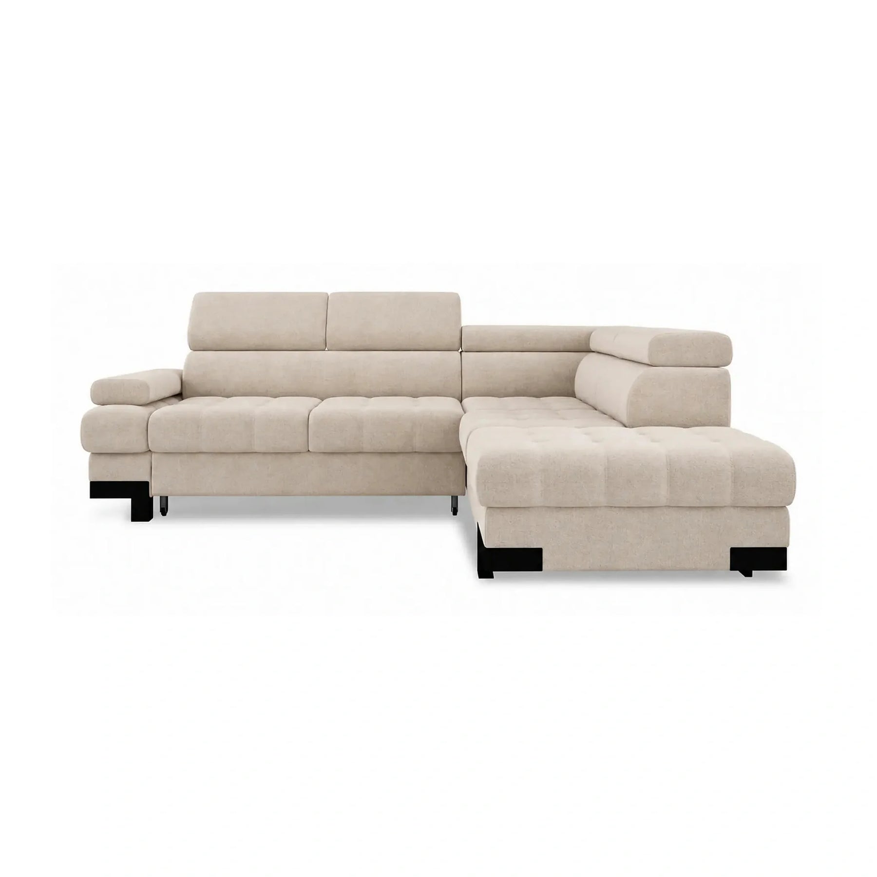 Coltar extensibil SELVA L, stofă catifelata/lemn/PAL, bej - Vogue 1, 263×223×95 cm