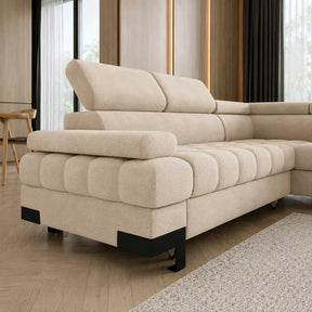 Coltar extensibil SELVA L, stofă catifelata/lemn/PAL, bej - Vogue 1, 263×223×95 cm