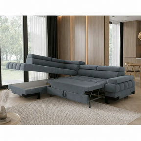Coltar extensibil SELVA L, stofă clasică/lemn/PAL, turcoaz închis - Riviera 87, 263×223×95 cm