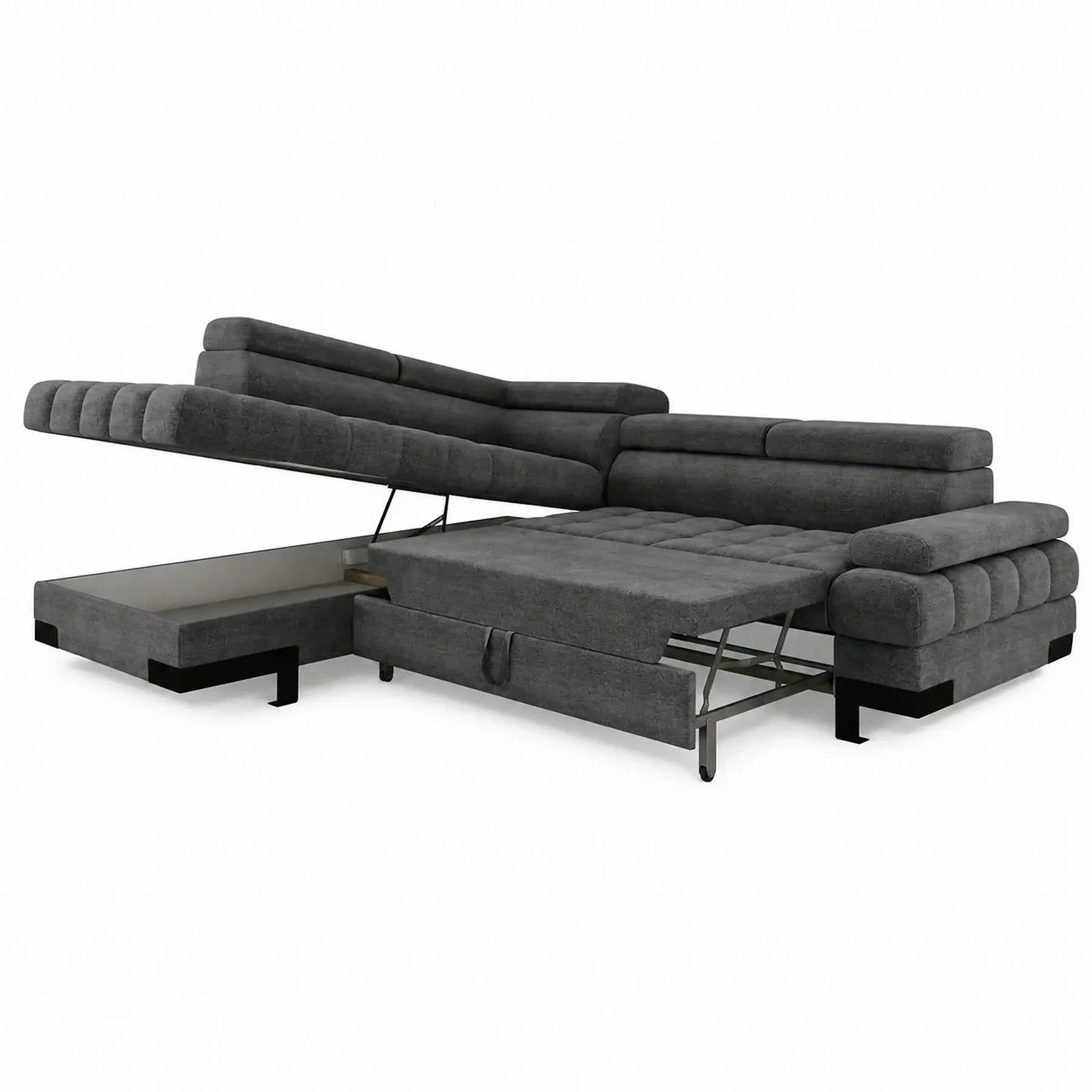 Coltar extensibil SELVA L, stofă clasică/lemn/PAL, gri - Austin 19, 263×223×95 cm