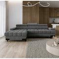 Coltar extensibil SELVA MINI, stofă catifelata/lemn, gri antracit - Salvador 15, 270×173×95 cm