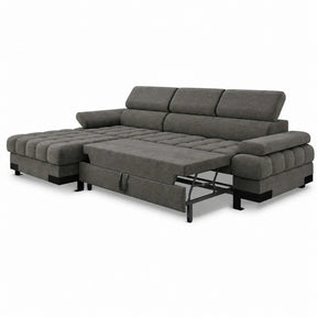 Coltar extensibil SELVA MINI, stofă catifelata/lemn, gri antracit - Salvador 15, 270×173×95 cm