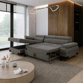 Coltar extensibil SELVA MINI, stofă catifelata/lemn, gri antracit - Salvador 15, 270×173×95 cm