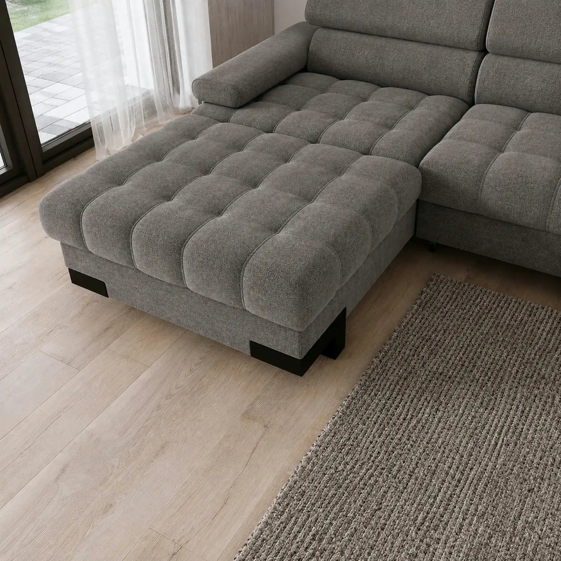 Coltar extensibil SELVA MINI, stofă catifelata/lemn, gri antracit - Salvador 15, 270×173×95 cm