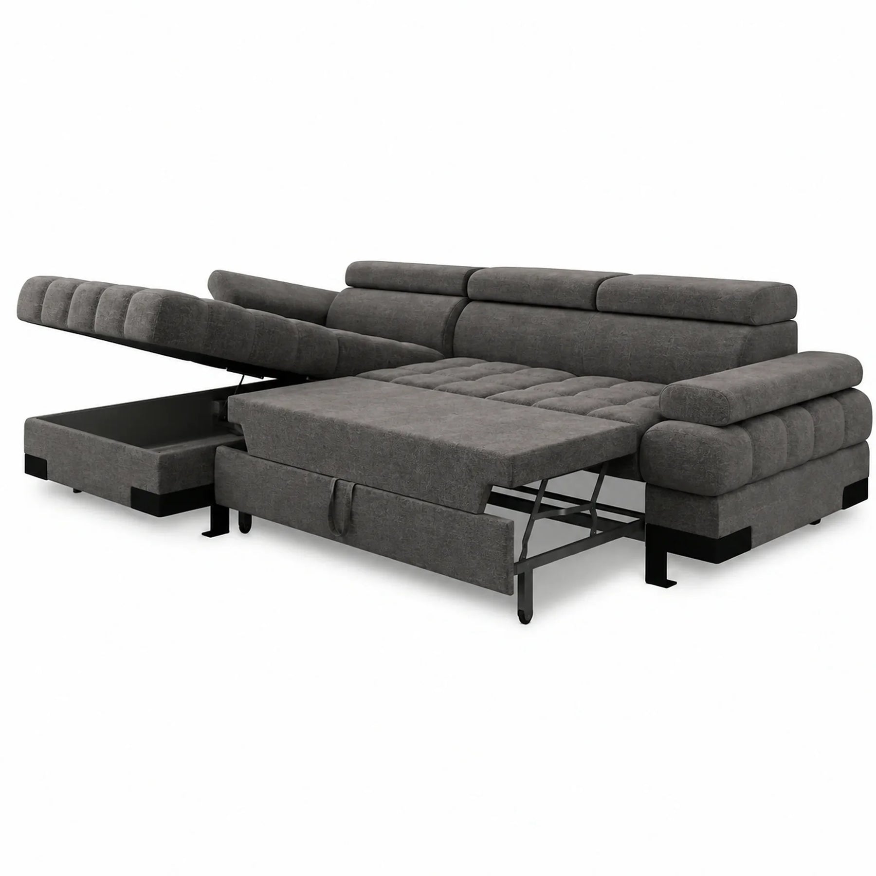 Coltar extensibil SELVA MINI, stofă catifelata/lemn, gri antracit - Salvador 15, 270×173×95 cm