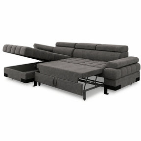 Coltar extensibil SELVA MINI, stofă catifelata/lemn, gri antracit - Salvador 15, 270×173×95 cm