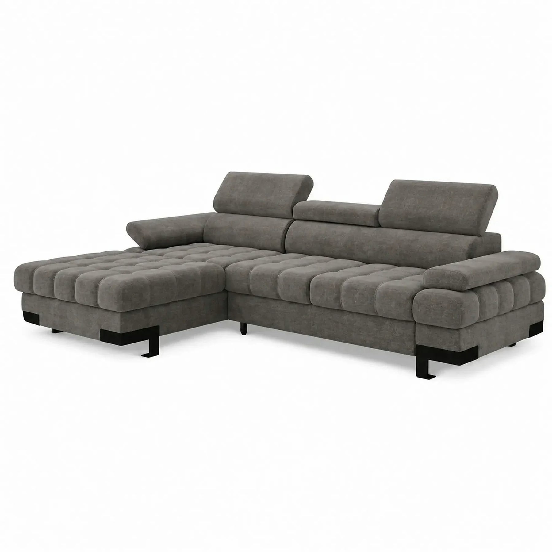 Coltar extensibil SELVA MINI, stofă catifelata/lemn, gri antracit - Salvador 15, 270×173×95 cm
