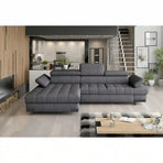 Coltar extensibil SELVA MINI, stofă clasică/lemn, gri - Austin 19, 270×173×95 cm