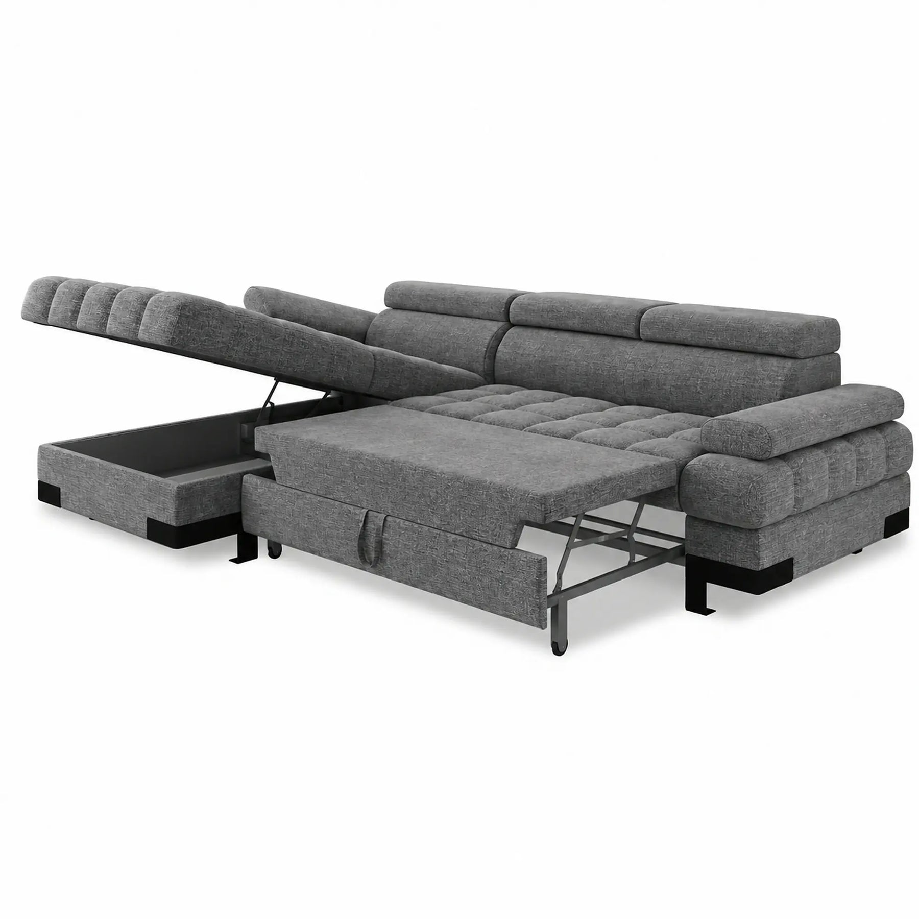 Coltar extensibil SELVA MINI, stofă clasică/lemn, gri - Austin 19, 270×173×95 cm