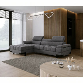 Coltar extensibil SELVA MINI, stofă clasică/lemn, gri - Austin 19, 270×173×95 cm