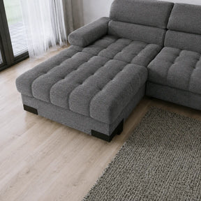 Coltar extensibil SELVA MINI, stofă clasică/lemn, gri - Austin 19, 270×173×95 cm