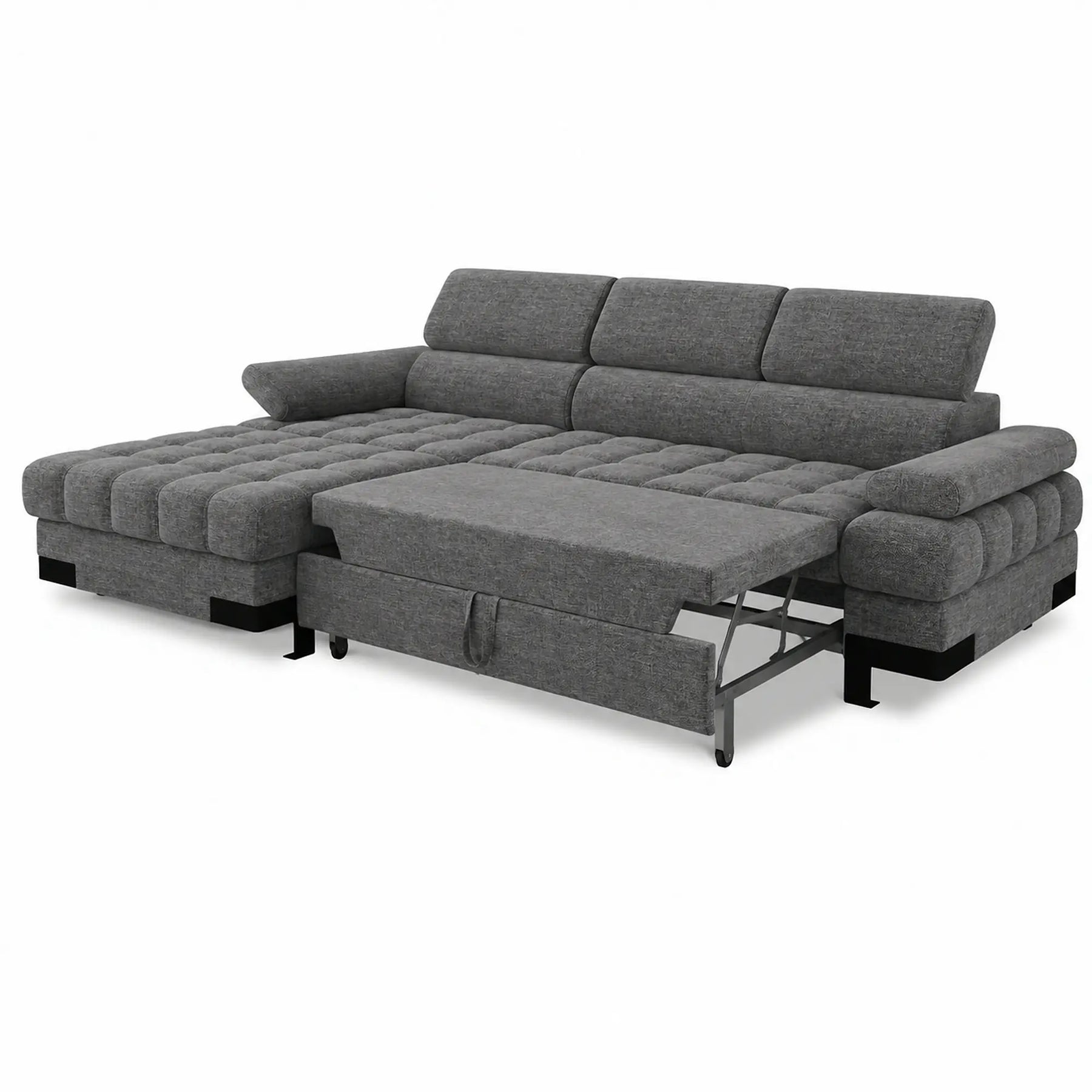 Coltar extensibil SELVA MINI, stofă clasică/lemn, gri - Austin 19, 270×173×95 cm