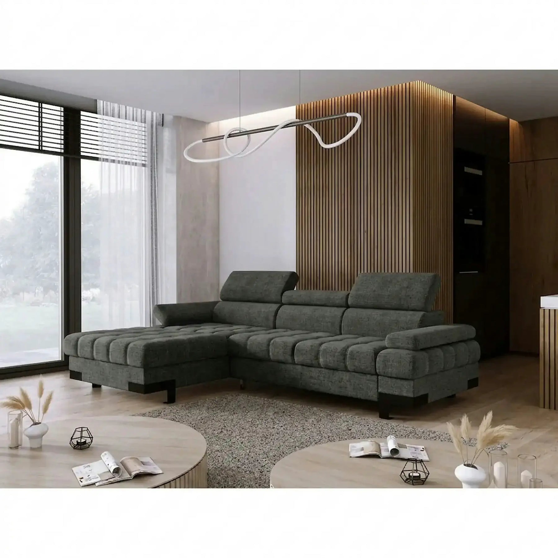 Coltar extensibil SELVA MINI, stofă/lemn masiv/PAL, gri - Rosario 456, 270×173×95 cm