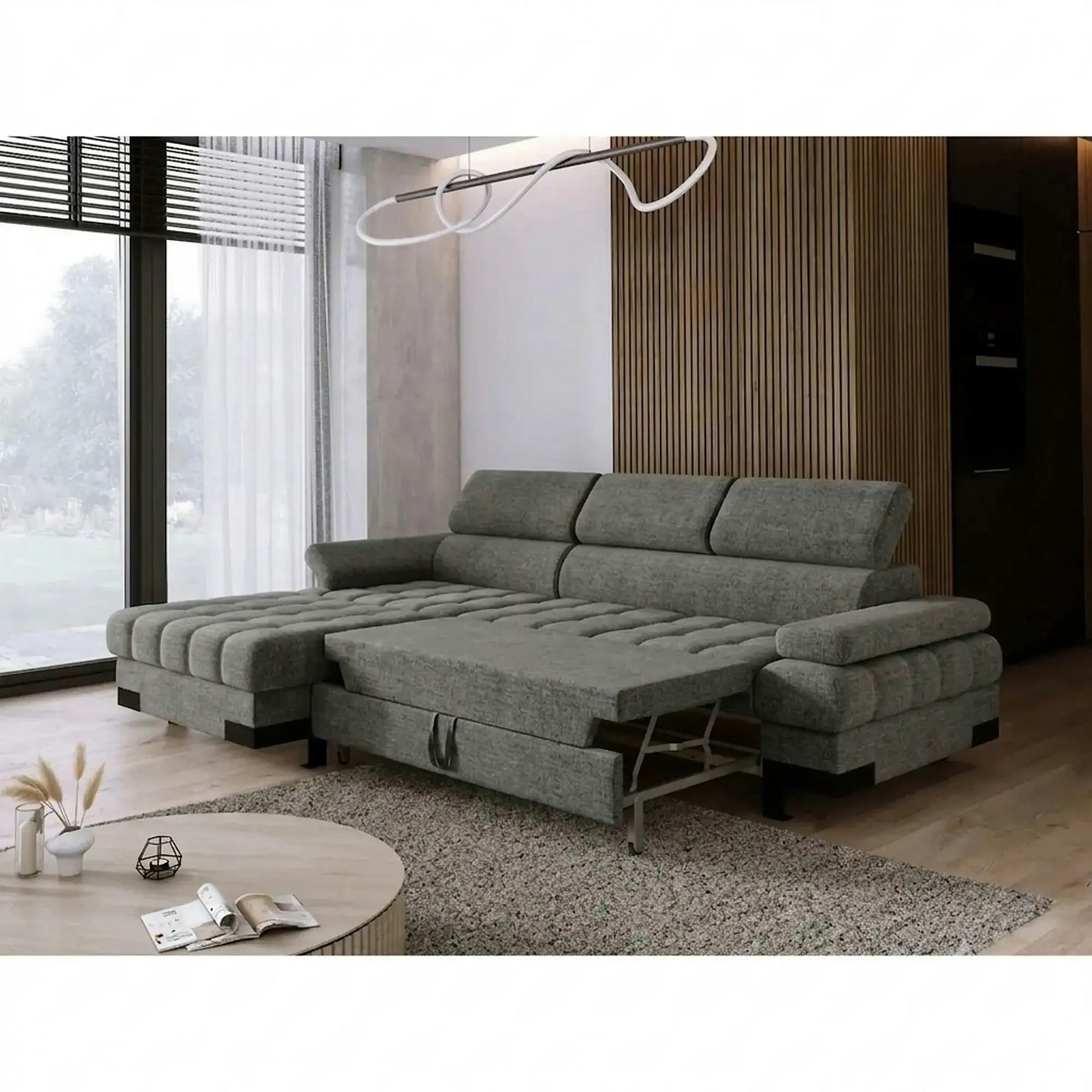 Coltar extensibil SELVA MINI, stofă/lemn masiv/PAL, gri - Rosario 456, 270×173×95 cm