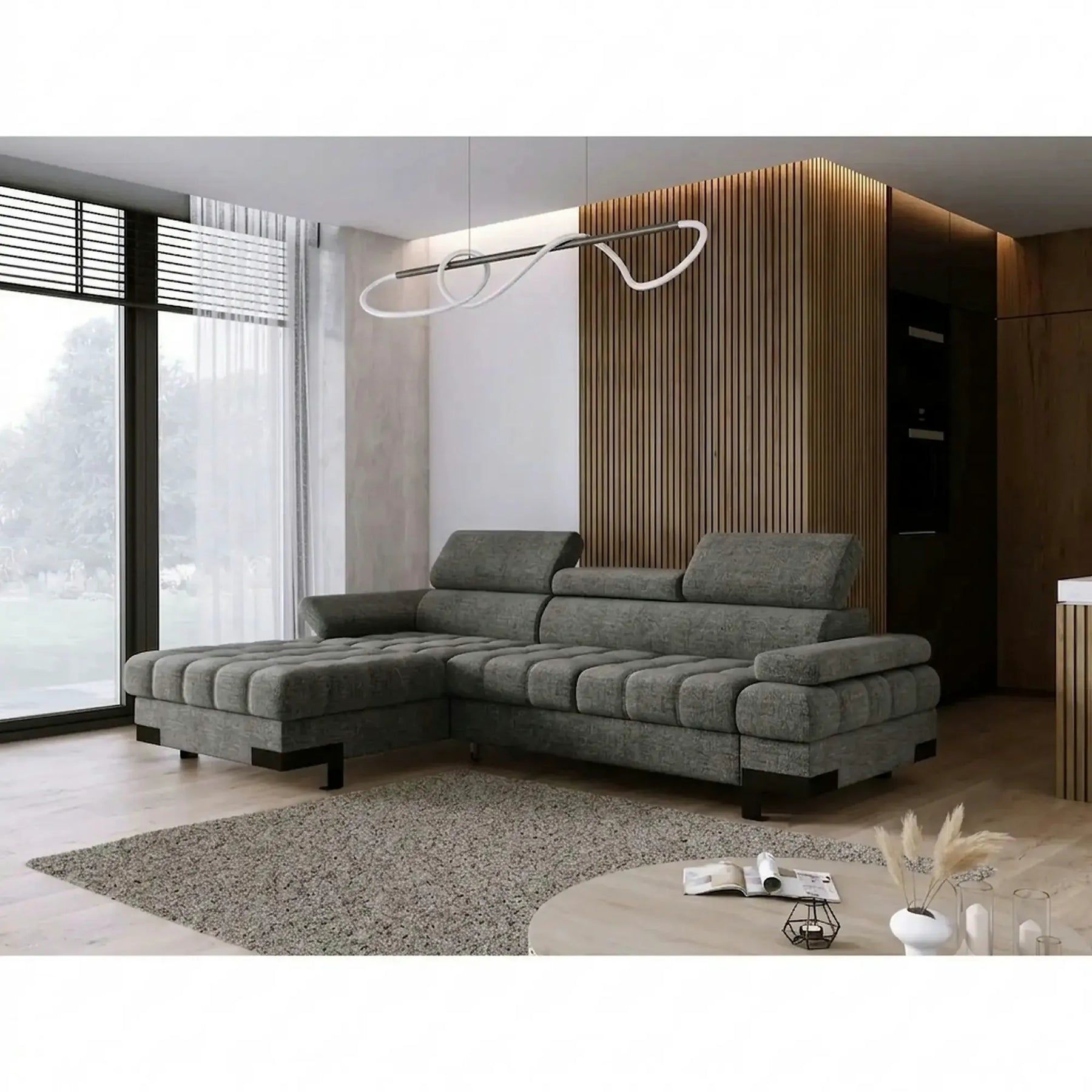 Coltar extensibil SELVA MINI, stofă/lemn masiv/PAL, gri - Rosario 456, 270×173×95 cm