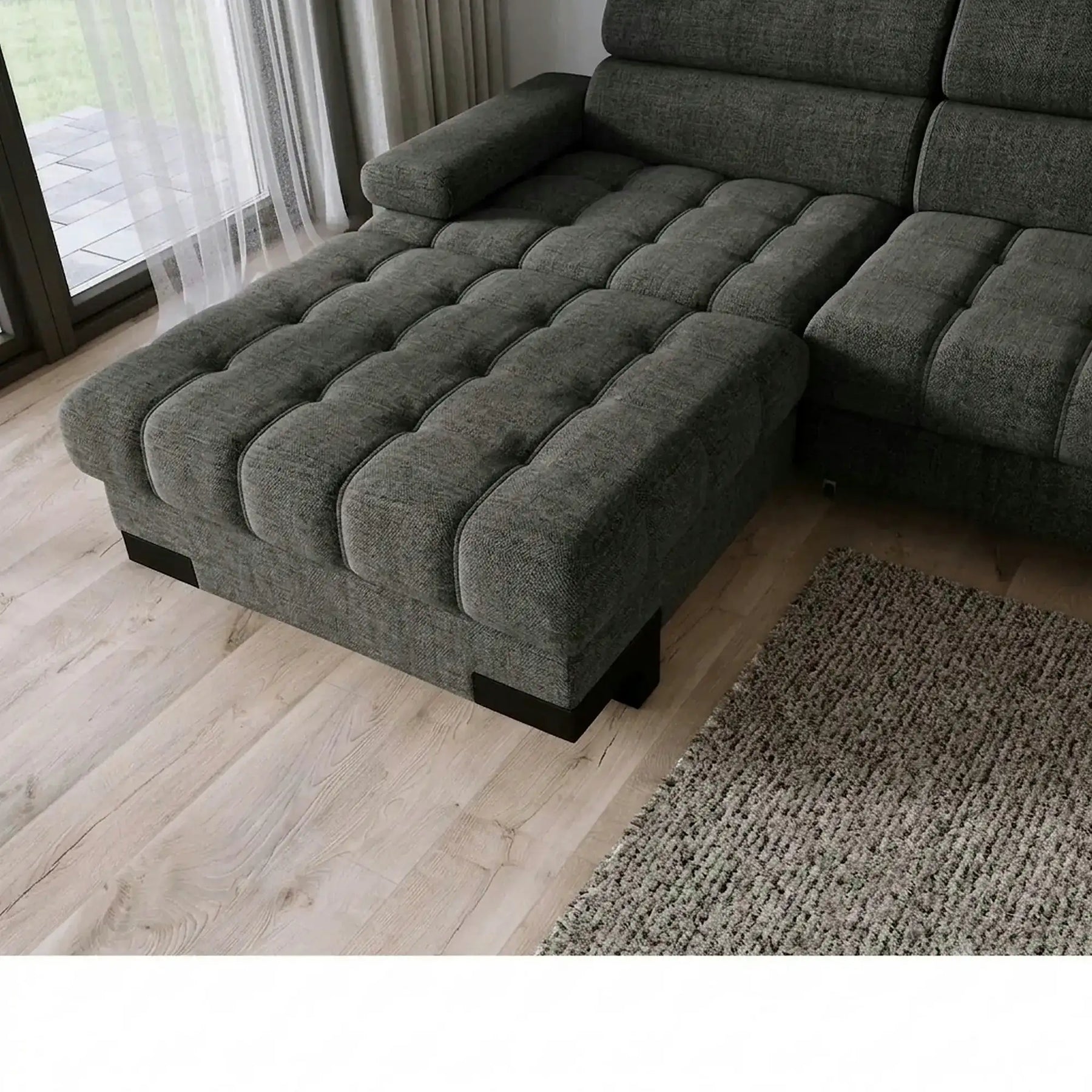 Coltar extensibil SELVA MINI, stofă/lemn masiv/PAL, gri - Rosario 456, 270×173×95 cm
