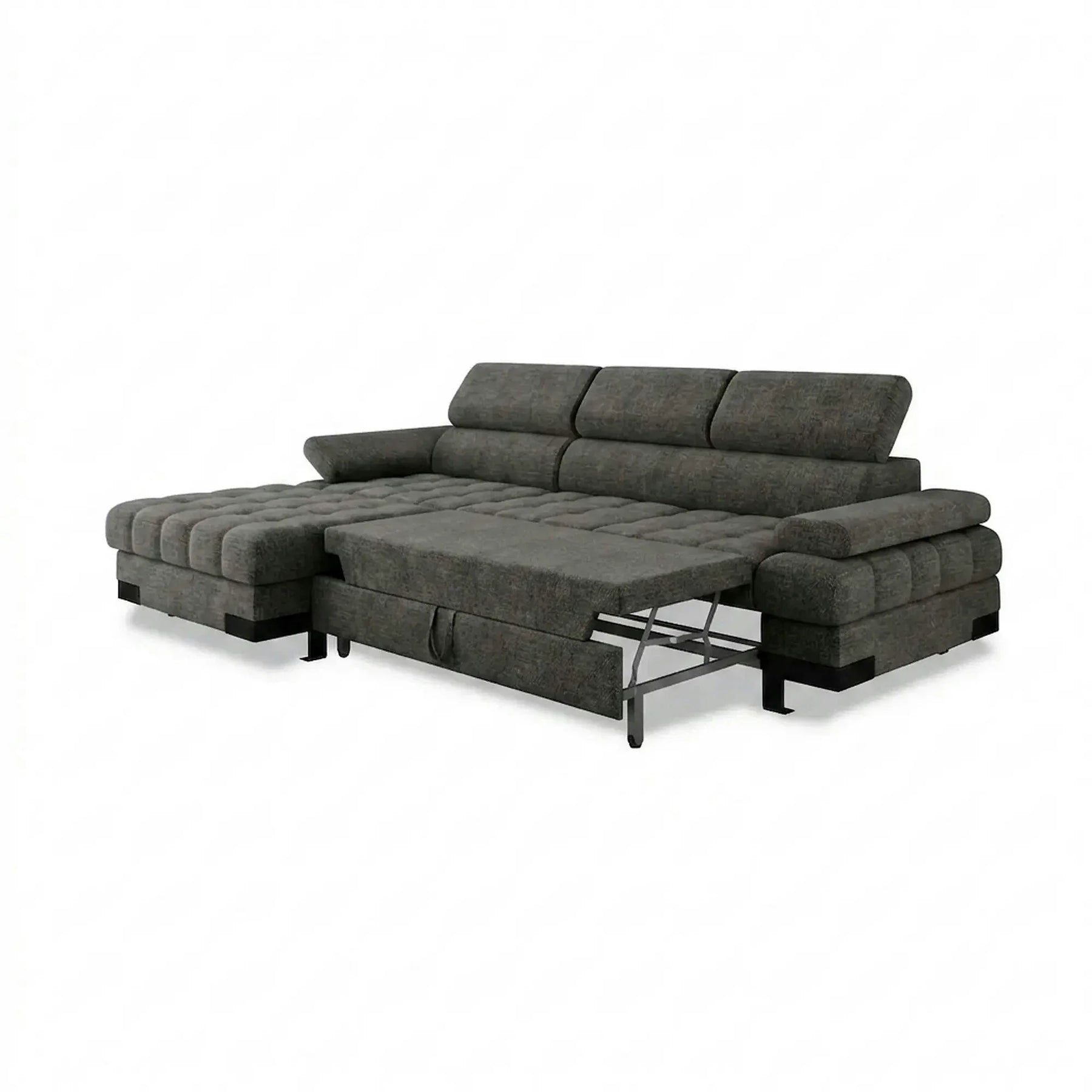 Coltar extensibil SELVA MINI, stofă/lemn masiv/PAL, gri - Rosario 456, 270×173×95 cm