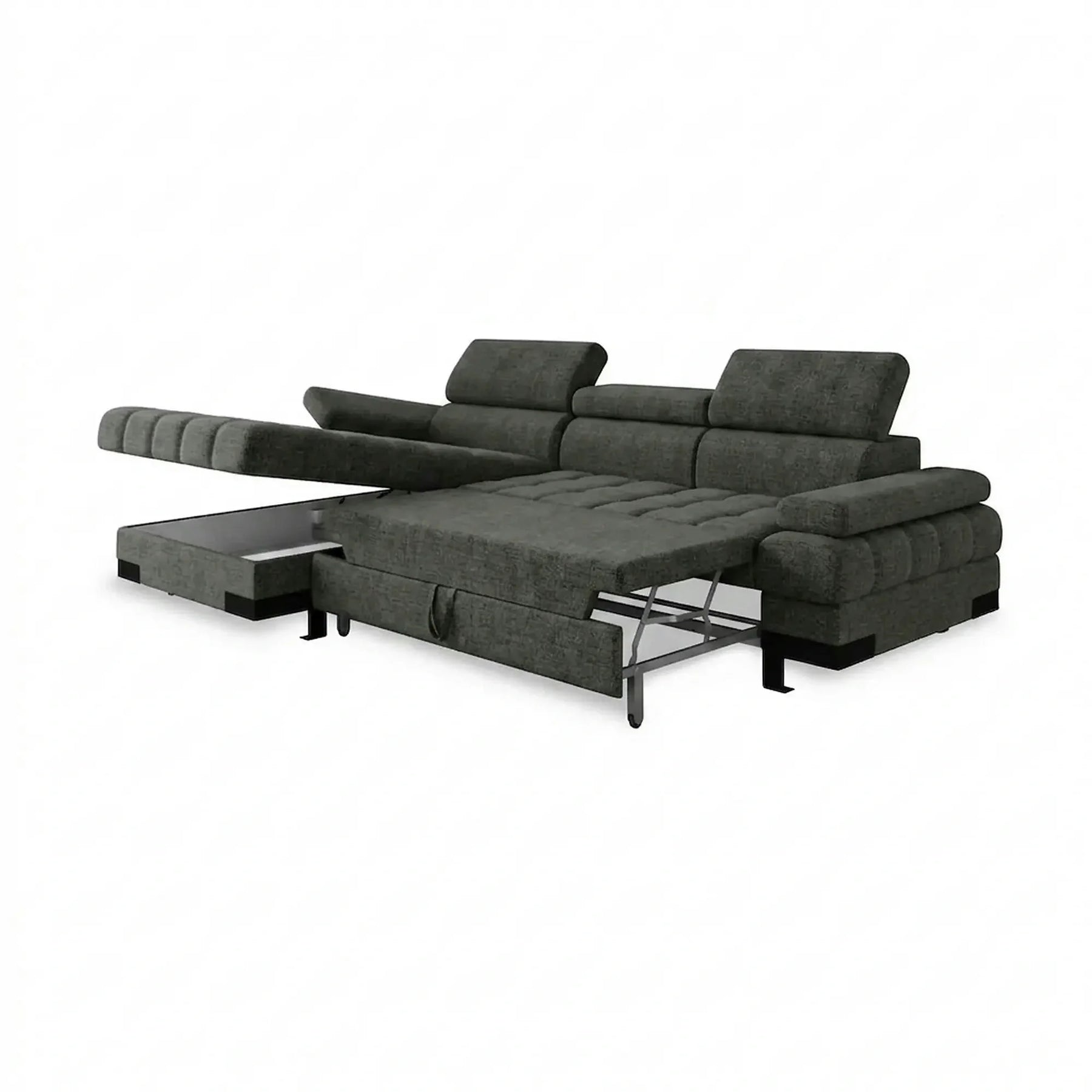 Coltar extensibil SELVA MINI, stofă/lemn masiv/PAL, gri - Rosario 456, 270×173×95 cm