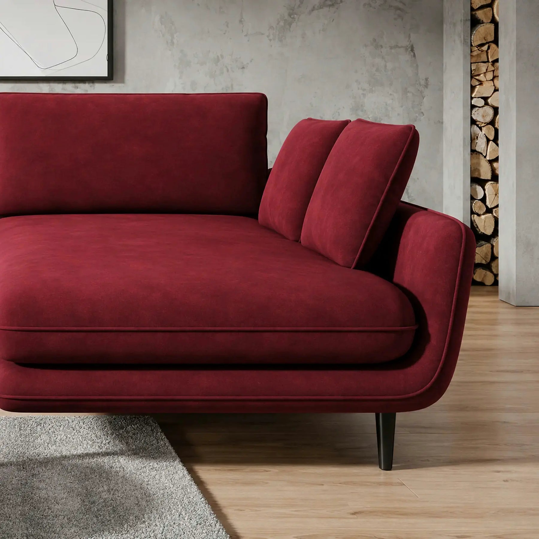 Coltar extensibil SOLANO, stofă catifelata/lemn de fag/PAL, rosu - Riviera 61, 260×167×83 cm