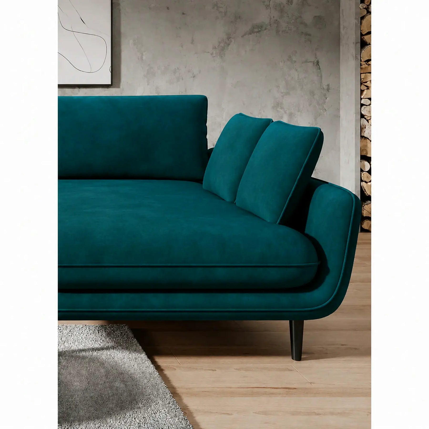 Coltar extensibil SOLANO, stofă catifelata/lemn de fag/PAL, verde închis - Terra 75, 260×167×83 cm