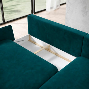 Coltar extensibil SOLANO, stofă catifelata/lemn de fag/PAL, verde închis - Terra 75, 260×167×83 cm