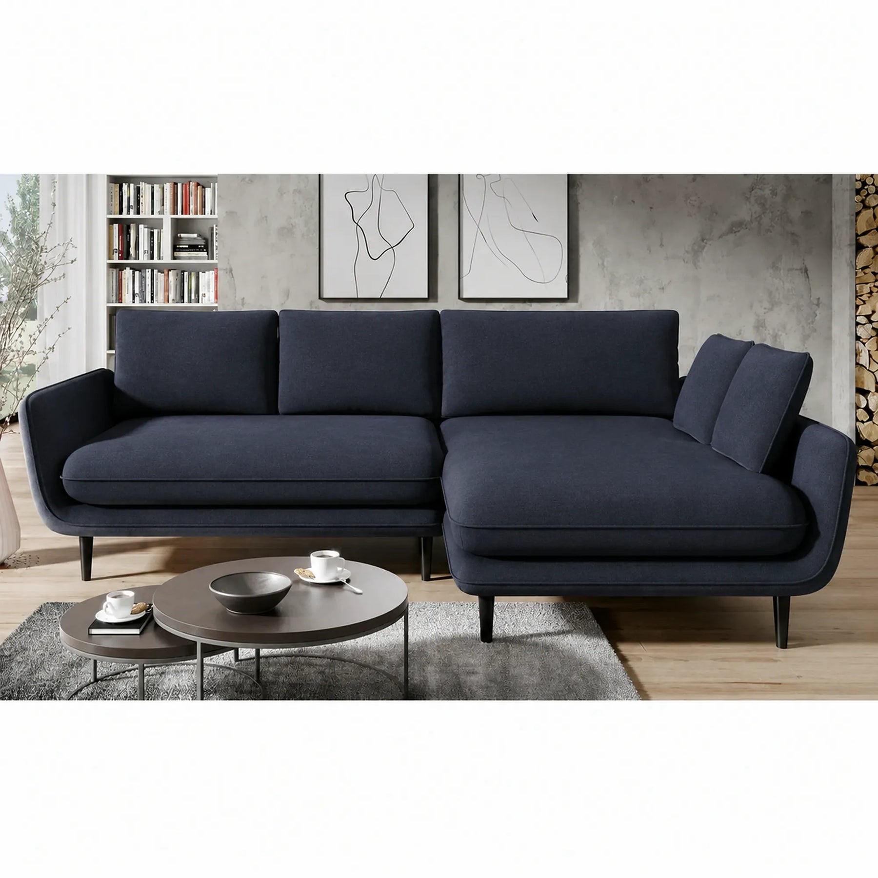 Coltar extensibil SOLANO, stofă clasică/lemn de fag, albastru închis - Austin 15, 260×167×83 cm