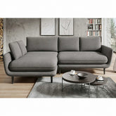 Coltar extensibil SOLANO, sezlong stanga, stofa catifelata gri - Palladium 16, cu lada depozitare, 260x167x83 cm