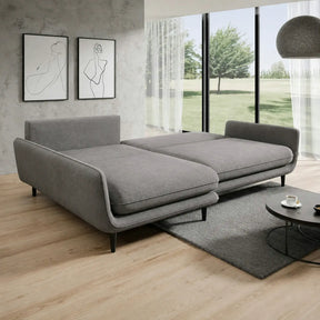 Coltar extensibil SOLANO, stofă catifelata/lemn de fag, gri - Palladium 16, 260×167×83 cm