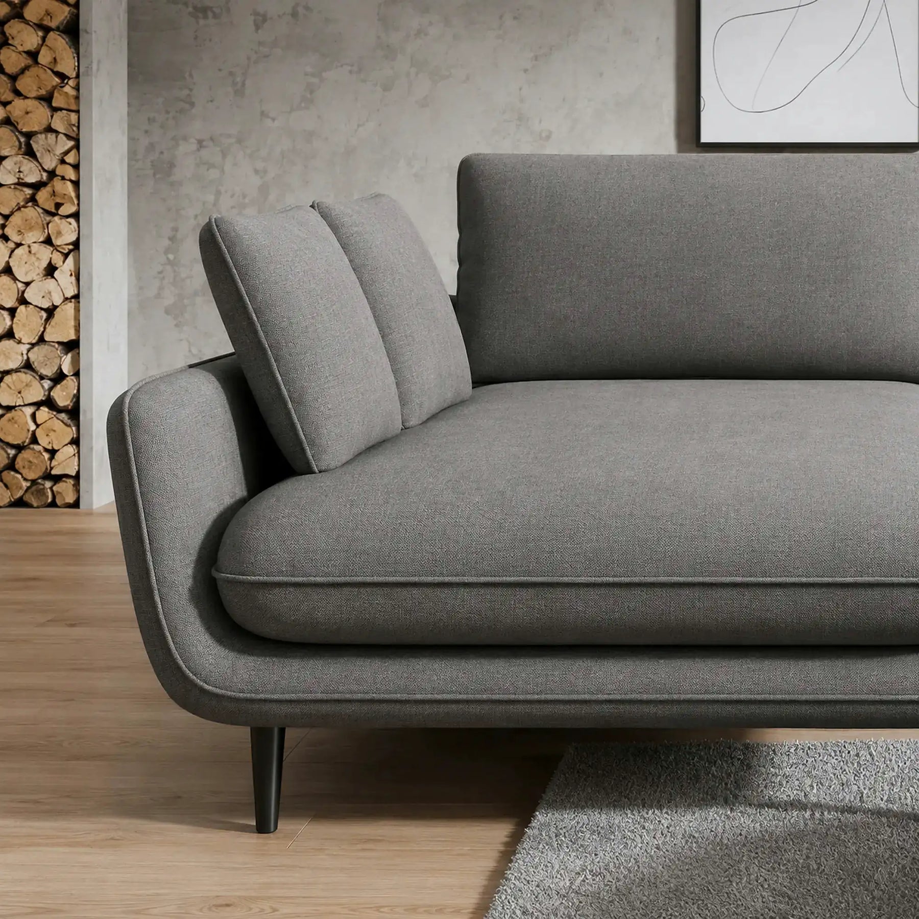Coltar extensibil SOLANO, stofă catifelata/lemn de fag, gri - Palladium 16, 260×167×83 cm