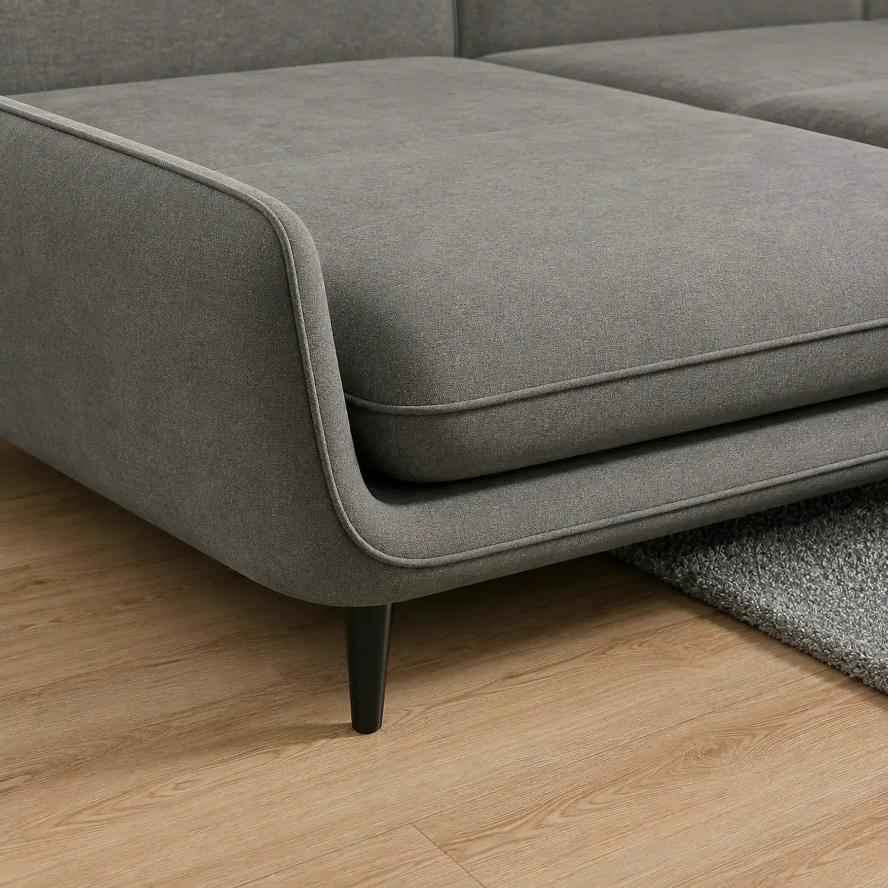 Coltar extensibil SOLANO, stofă catifelata/lemn de fag, gri - Palladium 16, 260×167×83 cm