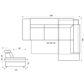 Coltar extensibil sufragerie REGAL, sezlong dreapta, stofa turcoaz - Rimini R076, 266x196x95 cm