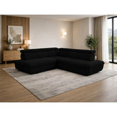 Coltar extensibil sufragerie REGAL, sezlong stanga, stofa catifelata negru - Velvet F603, 266x196x95 cm