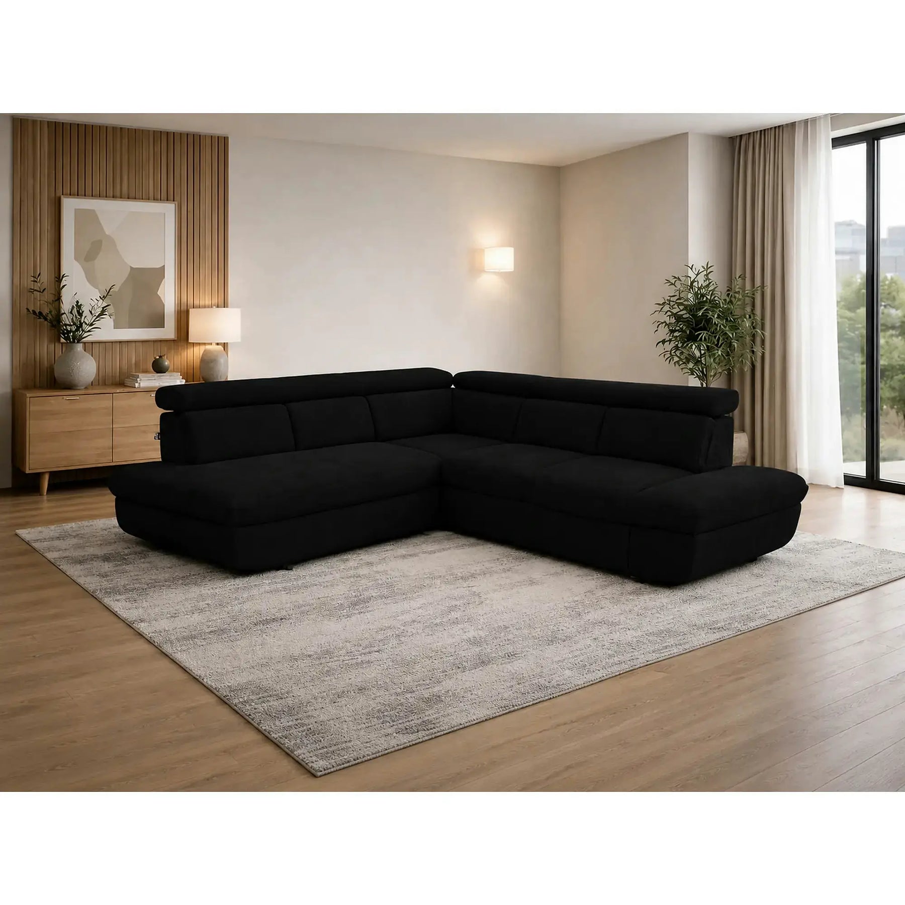 Coltar extensibil sufragerie REGAL, sezlong stanga, stofa catifelata negru - Velvet F603, 266x196x95 cm