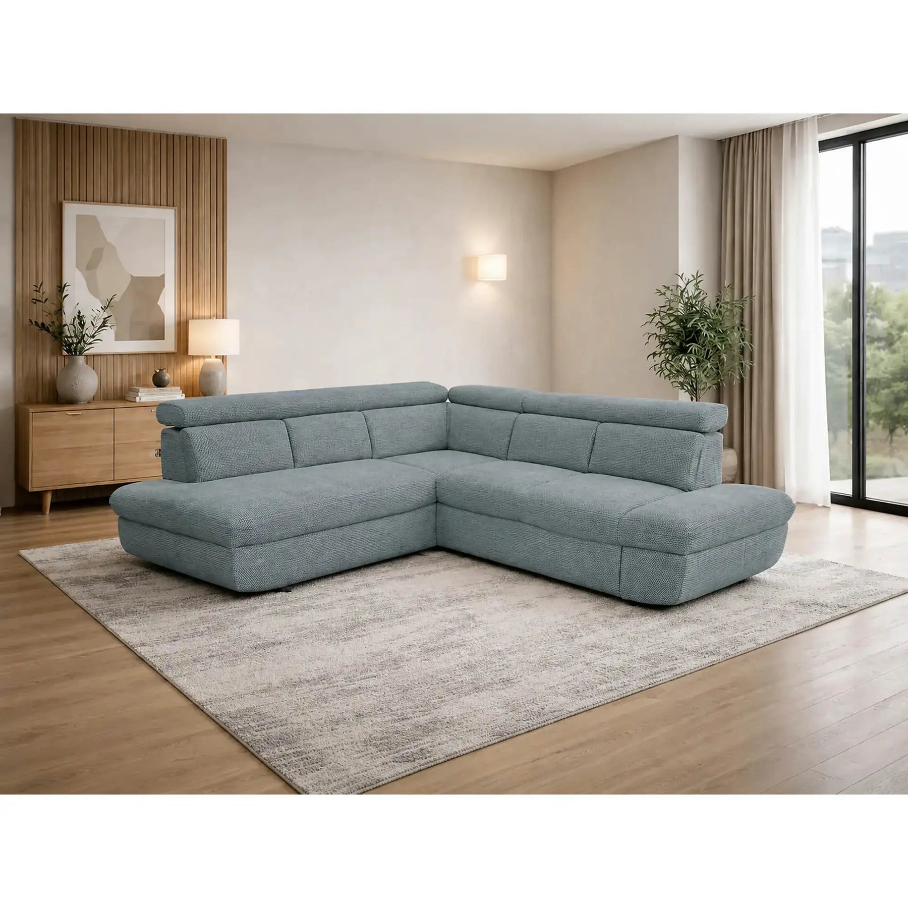 Coltar extensibil sufragerie REGAL, sezlong stanga, stofa turcoaz - Rimini R076, 266x196x95 cm