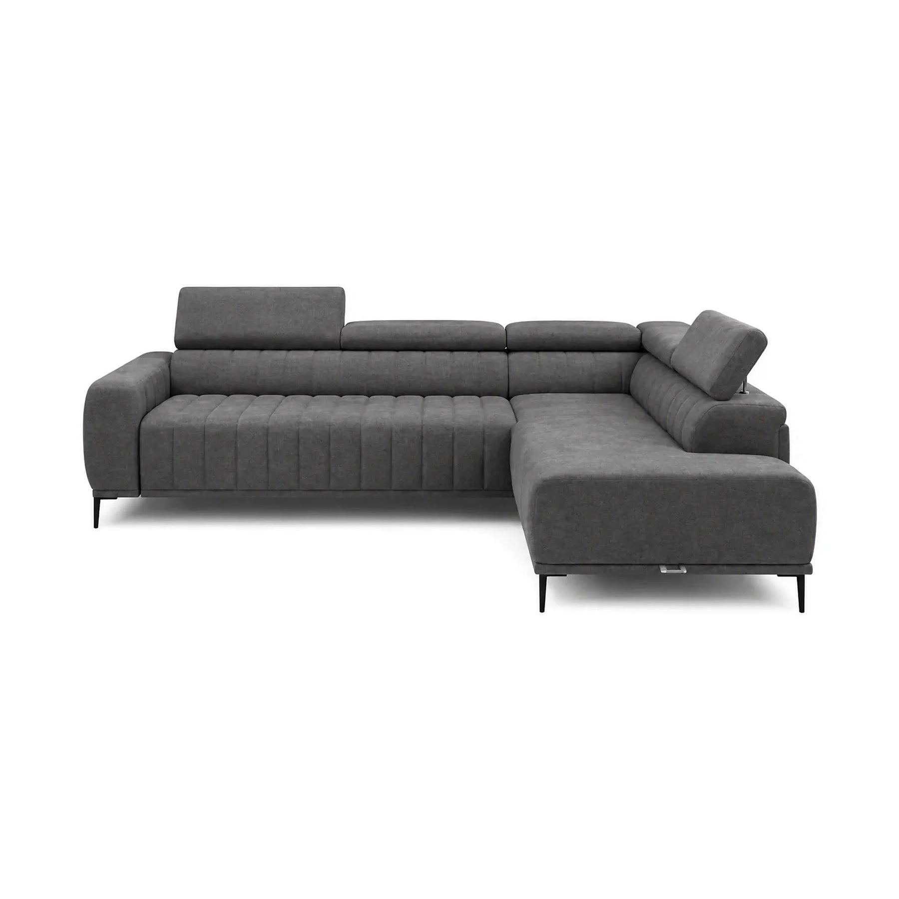 Coltar extensibil tip pat matrimonial GANDI 160, stofă catifelata/lemn masiv/PAL, gri antracit - Salvador 15, 301×204×99 cm