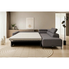 Coltar extensibil tip pat matrimonial GANDI 160, stofă catifelata/lemn masiv/PAL, gri antracit - Salvador 15, 301×204×99 cm