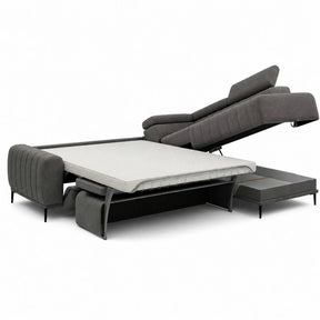Coltar extensibil tip pat matrimonial GANDI 160, stofă catifelata/lemn masiv/PAL, gri antracit - Salvador 15, 301×204×99 cm