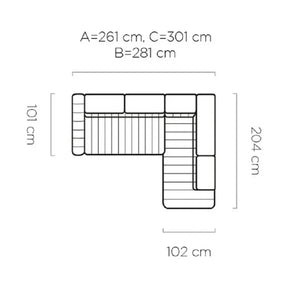 Coltar extensibil tip pat matrimonial GANDI 160, stofă catifelata/lemn masiv/PAL, gri antracit - Salvador 15, 301×204×99 cm