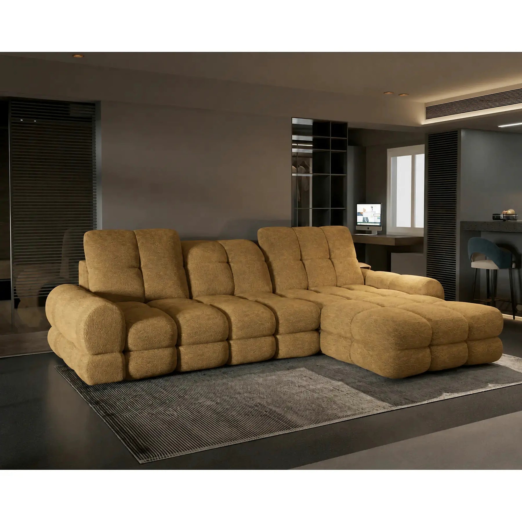 Coltar extensibil TOLLO MINI, stofă catifelata/lemn/PAL, galben mustar - Monolith 48, 283×171×105 cm