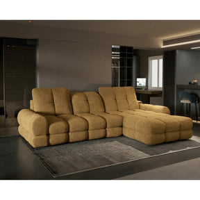 Coltar extensibil TOLLO MINI, stofă catifelata/lemn/PAL, galben mustar - Monolith 48, 283×171×105 cm