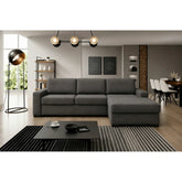 Coltar extensibil VANILLA CORNER 140, sezlong dreapta, stofa catifelata gri antracit - Salvador 15, cu lada depozitare, 283x173x87 cm