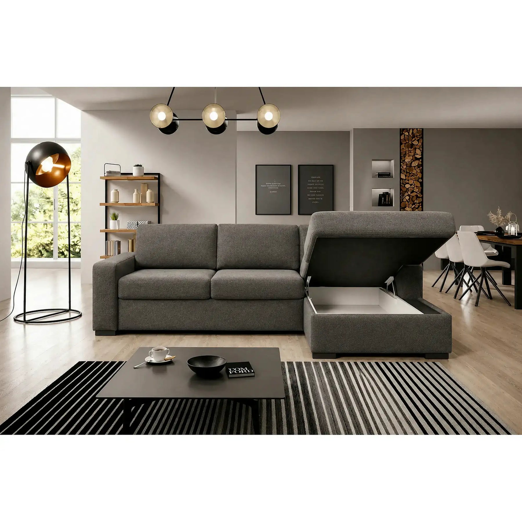 Coltar extensibil VANILLA CORNER 140, stofă catifelata, gri antracit - Salvador 15, 283×173×87 cm