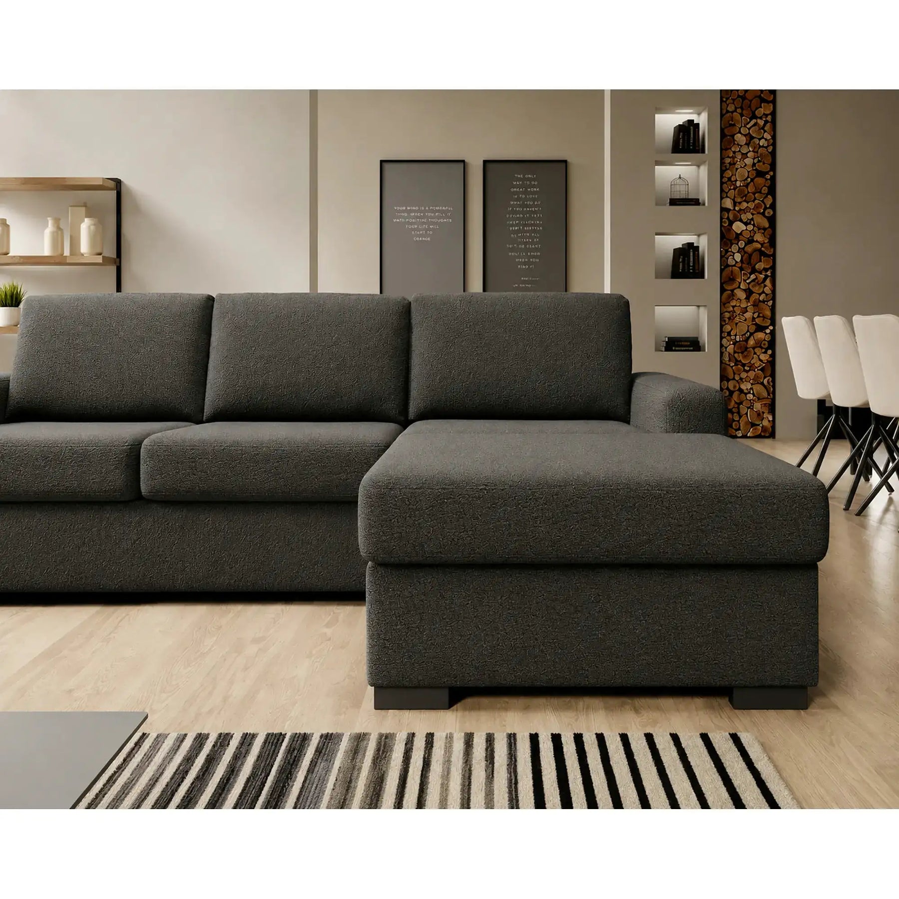 Coltar extensibil VANILLA CORNER 140, stofă catifelata, gri antracit - Salvador 15, 283×173×87 cm