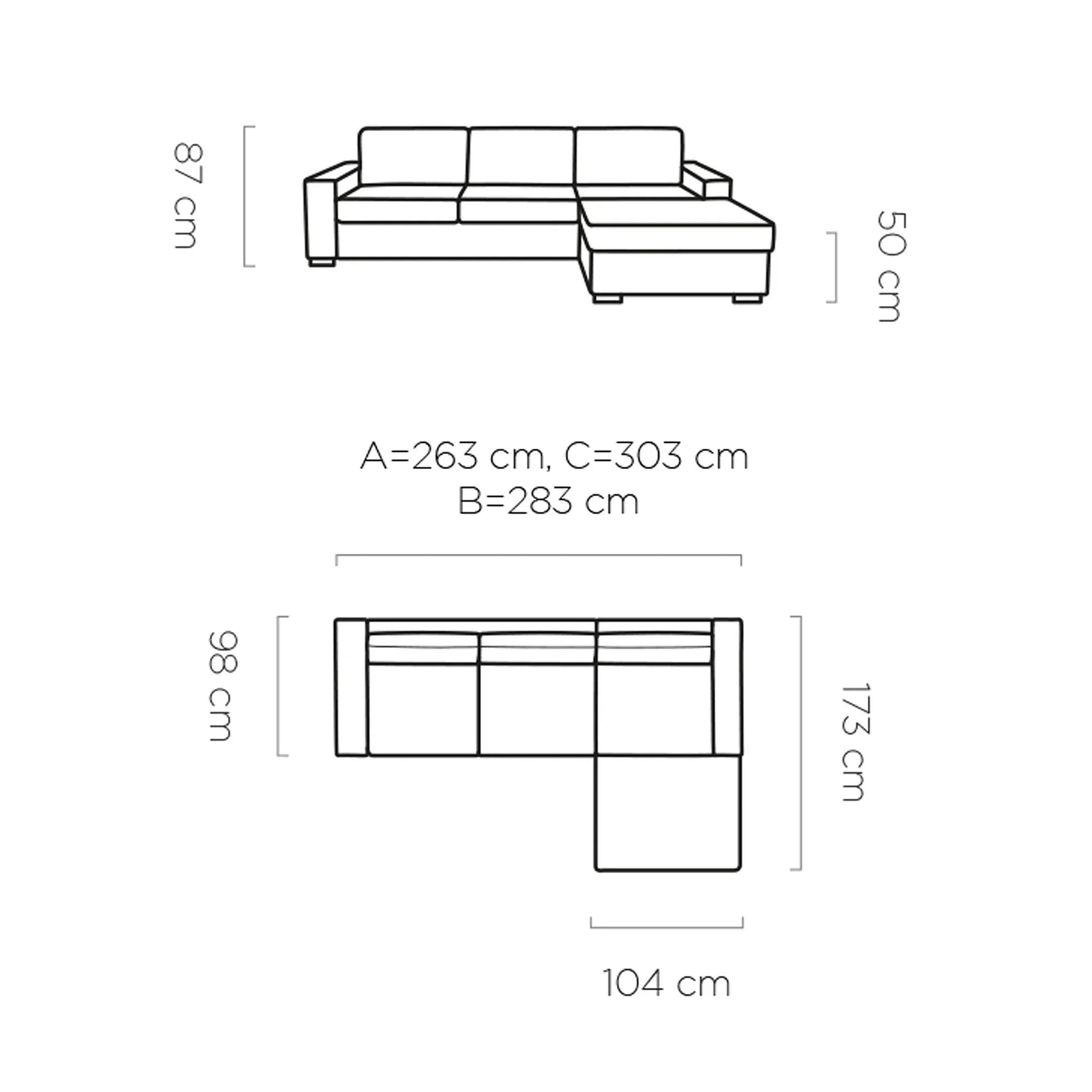 Coltar extensibil VANILLA CORNER 140, stofă catifelata, gri antracit - Salvador 15, 283×173×87 cm
